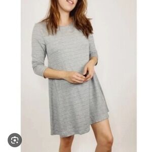 Garnet Hill Size Large Gray Stripe 3/4 Sleeve Trapeze Swing‎ Dress Women Lyocell